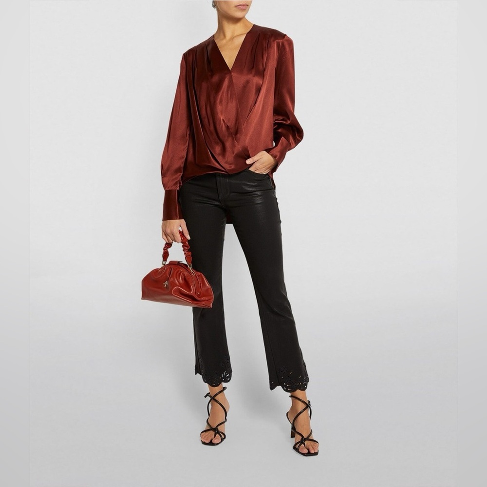 Rag & Bone Lei V-Neck Silk High Low Blouse In Burgundy